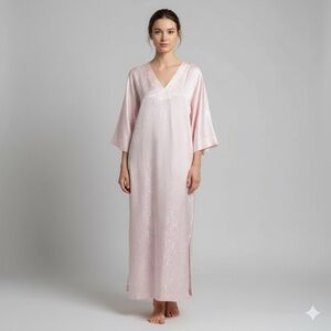 Natori Pink Long Sleeve Kaftan Nightgown Dress - Medium